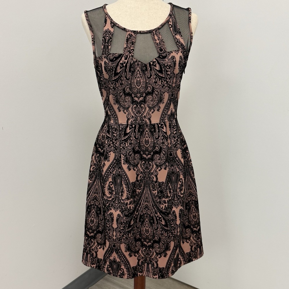 Semi-formal Cocktail Dress Size 8 Black Lace Velvet Dusty Rose Pink Romantic